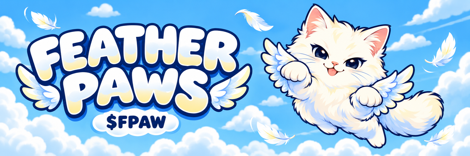 Feather Paws and $FPAW, with our winged cat soaring through a blue sky